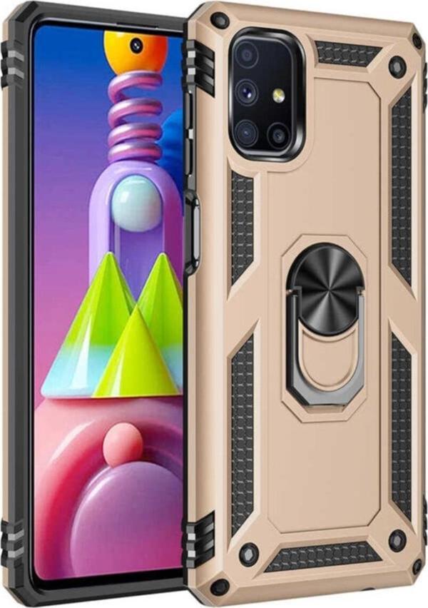 Coverzone Galaxy M51 Kılıf Shockproof Yüzük Tutuculu Vega Gold - Image 1