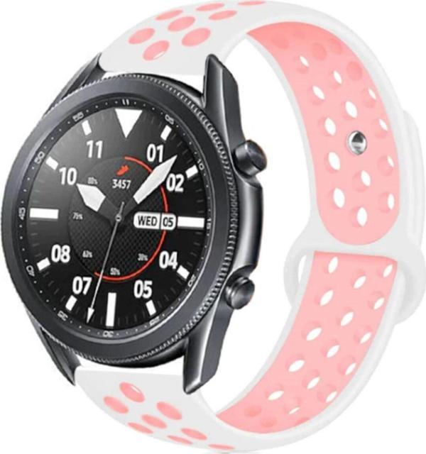 Coverzone Galaxy Watch 3 45 mm Delikli Beyaz-Pembe Spor Kayış - Image 1