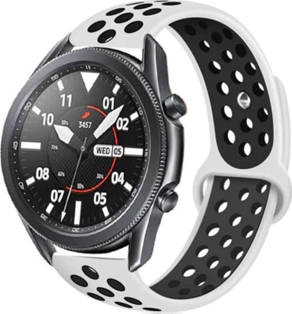Coverzone Galaxy Watch 3 45 mm Delikli Beyaz-Siyah Spor Kayış - Image 1
