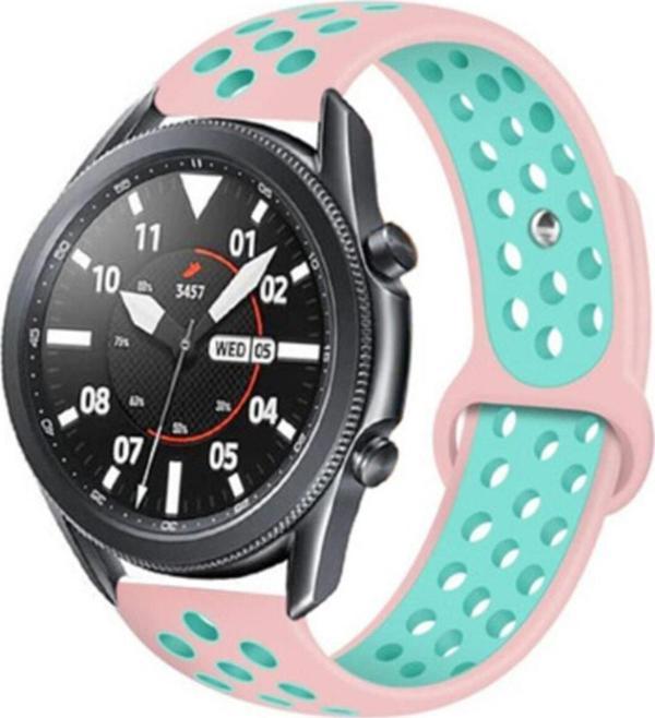 Coverzone Galaxy Watch 3 45mm Delikli Pembe-Yeşil Spor Kayış - Image 1