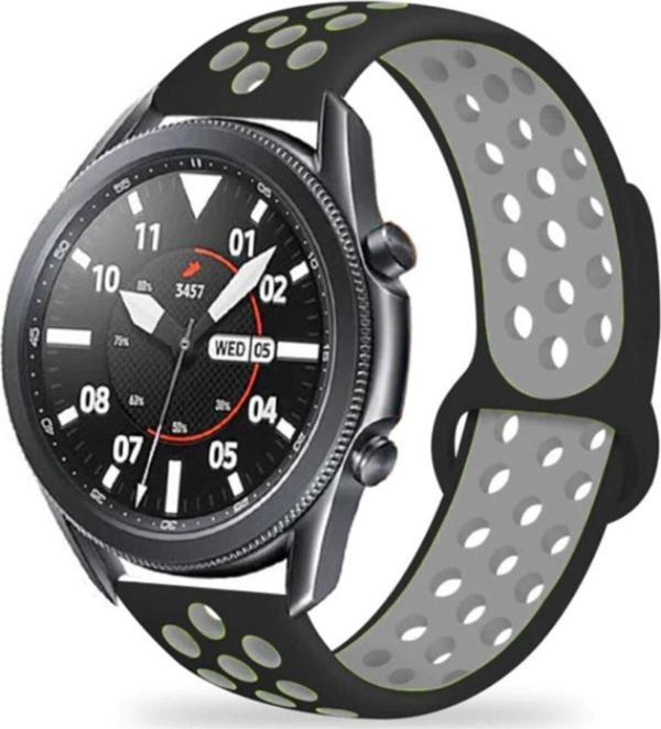 Coverzone Galaxy Watch 3 45mm Delikli Spor Kayış Siyah - Gri - Image 1