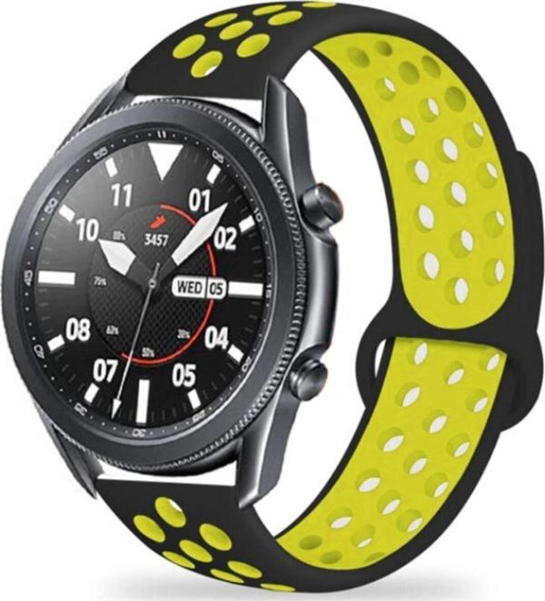 Coverzone Galaxy Watch 3 45mm Delikli Spor Kayış Siyah -Sarı - Image 1