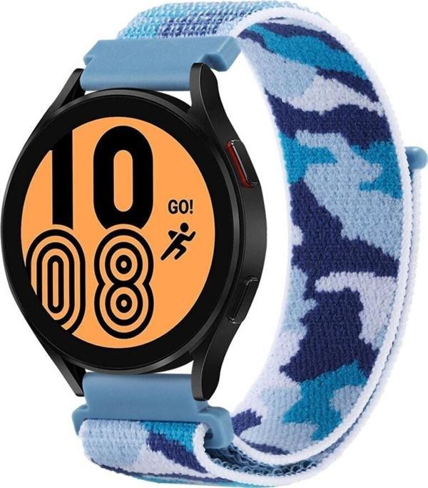 Coverzone Galaxy Watch 3 45mm Ile Uyumlu Kamuflaj Desenli Kayış Hasır Örgü Işlemeli Kordon Mavi - Image 1