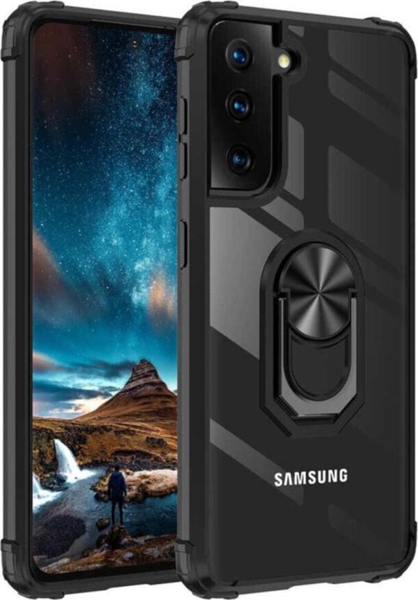 Coverzone Galaxy S21 Plus Uyumlu Kılıf Yüzük Tutuculu Standlı Freez Siyah - Image 1