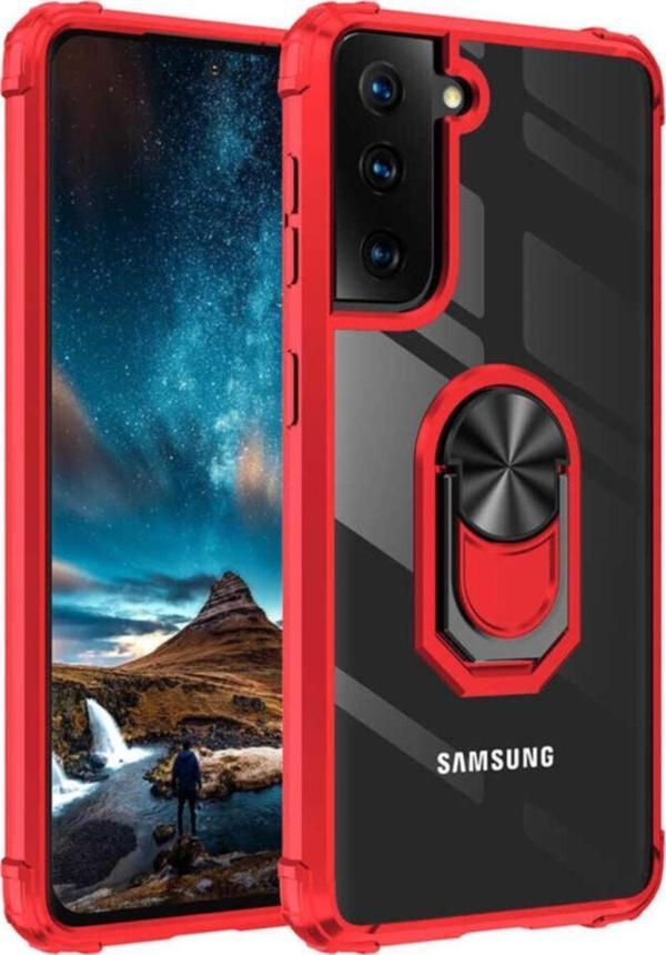 Coverzone Galaxy S21 Plus Uyumlu Kırmızı Yüzüklü Standlı Kılıf - Image 1