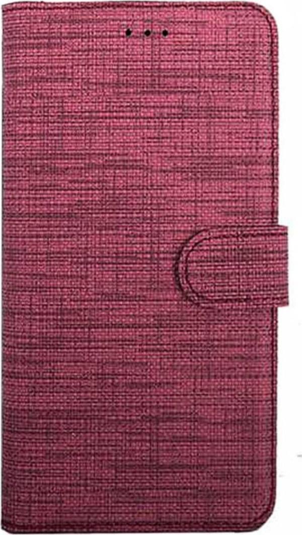 Coverzone Galaxy S21 Standlı Kartvizitli Ve Para Gözlü Kumaş Desen Cüzdan Kılıf Koyu Pembe - Image 1