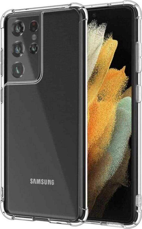 Coverzone Galaxy S21 Ultra Dört Köşeli Antishock Silikon Kılıf Şeffaf - Image 1