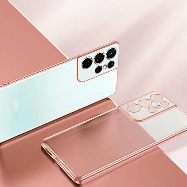 Coverzone Galaxy S21 Ultra Ile Uyumlu Kılıf Dört Köşeli Lazer Şeffaf Rosegold - Image 1
