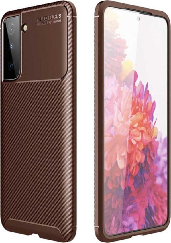 Coverzone Galaxy S21 Ultra Kılıf Karbon Delüx Tpu Silikon Kahverengi - Image 1