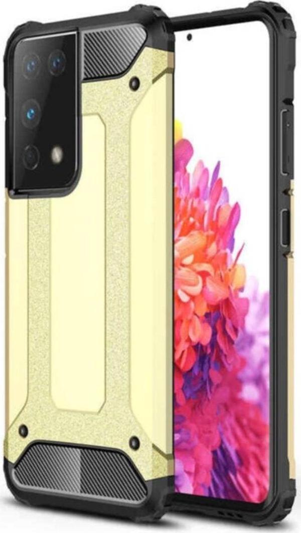Coverzone Galaxy S21 Ultra Kılıf Shockproof Slikon Zırh Gold - Image 1