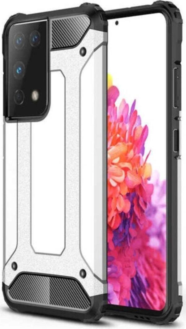 Coverzone Galaxy S21 Ultra Kılıf Shockproof Slikon Zırh Gri - Image 1
