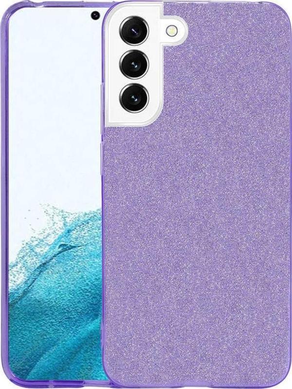 Coverzone Galaxy S22 Plus Ile Uyumlu Kılıf Simli Parlak Çift Katmanlı Shining Silikon Mor - Image 1