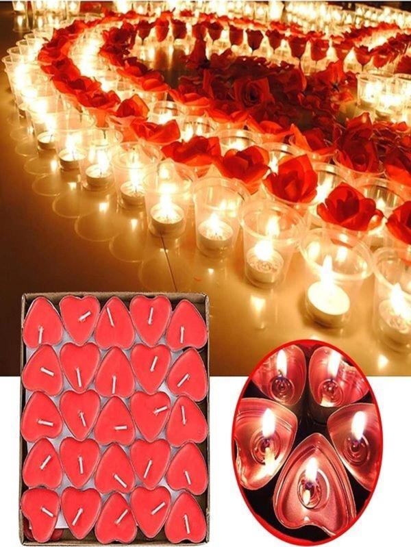 Coverzone Kalp Şekilli Mum 50 Adet Dekoratif Aşk Kalp Mumları Kokulu Mumlar Seti 3.8x3.8x1cm - Image 1