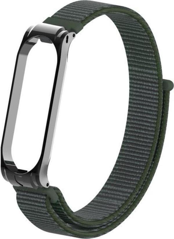 Coverzone Mi Band 4 Ile Uyumlu Saat Kayışı Hasır Örme Metal Çerçeve Kordon Kayış Haki - Image 1