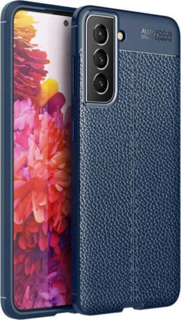 Coverzone Galaxy S22 Plus Kılıf Niss Silikon Deri Görünümlü Lacivert - Image 1