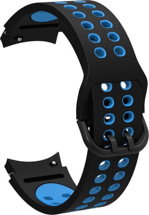 Coverzone Galaxy Watch 4 Classic Ile Uyumlu 46mm 2 Kancalı Metal Tokalı Iridescent Silikon Kordon Siyah-mavi - Image 1