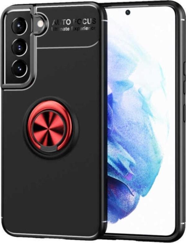Coverzone Galaxy S22 Plus Kılıf Ravel Yüzük Tutuculu Standlı Silikon Siyah-kırmızı - Image 1