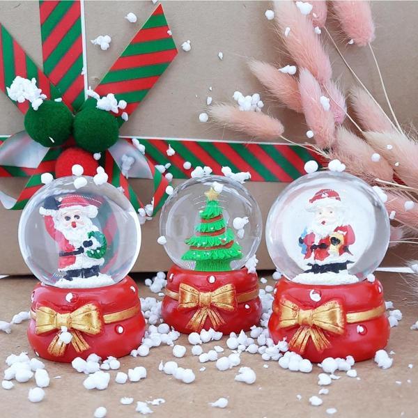 Coverzone Noel Baba ve Noel Ağacı 3'lü Set Cam Küre Işıklı Dekoratif Yılbaşı Özel Tasarım 6cm x 4cm No:6 - Image 1