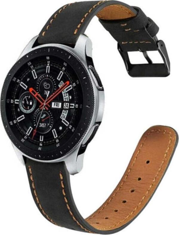 Coverzone Galaxy Watch 46mm 22mm Metal Tokalı Deri Kordon Siyah - Image 1