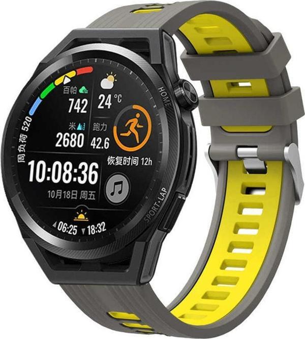 Coverzone Galaxy Watch 46mm Grealish Delikli Silikon Kordon Gri - Sarı - Image 1