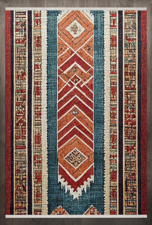  Modern Kırmızı Pamuk Dikdörtgen Modern Desenli Pamuk Makinada Yıkanabilir Hav Toz Vermez Leke Tutmayan Kaymaz Taban Dijital Makine Baskı Salon Yolluk Mutfak Halı - Image 1