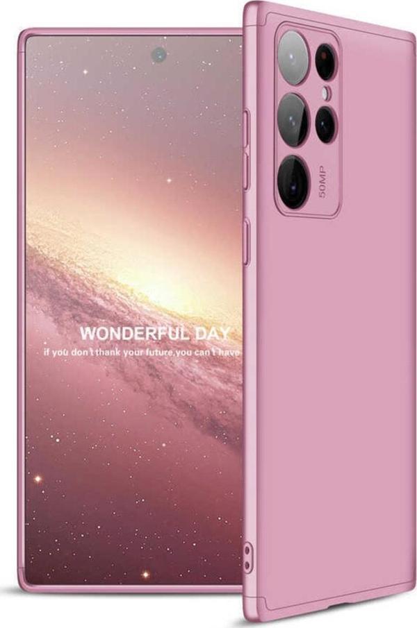 Coverzone Galaxy S22 Ultra Ile Uyumlu Kılıf 3 Parça 360 Soft Hard Koruma Rosegold - Image 1