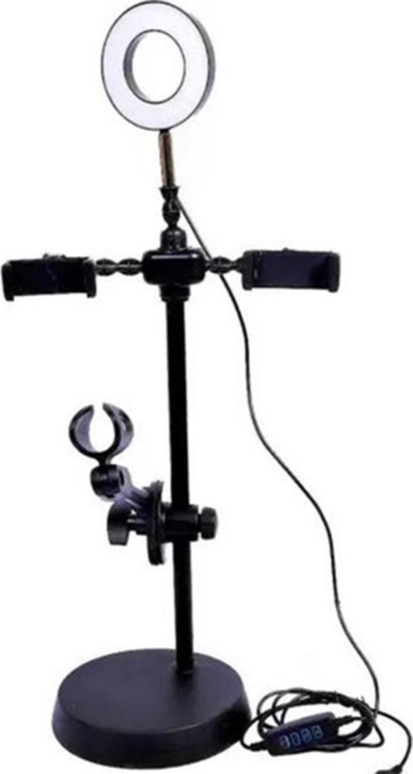 Coverzone Profesyonel Masaüstü Telefon Tutuculu Mikrofon Standı Selfie Işığı 4 In 1 - Image 1