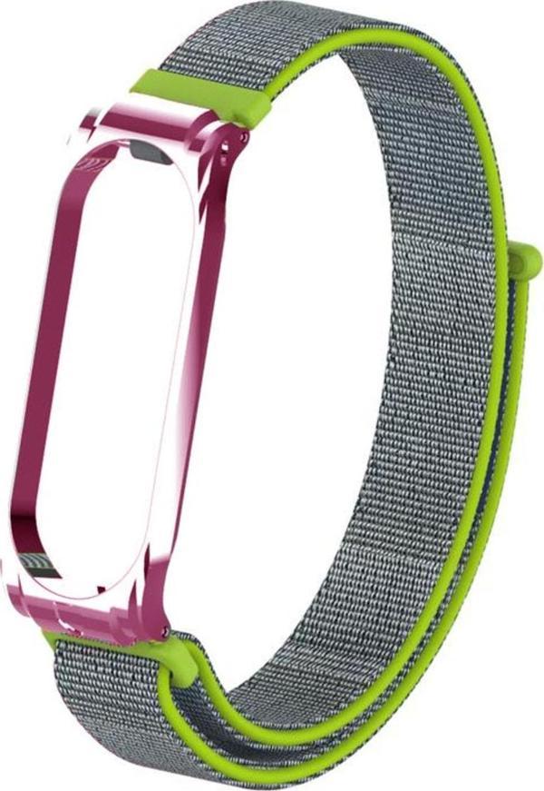 Coverzone Xiaomi Mi Band 4 Ile Uyumlu Saat Kayışı Hasır Örme Metal Çerçeve Kordon Kayış Fıstık Yeşili-mor - Image 1
