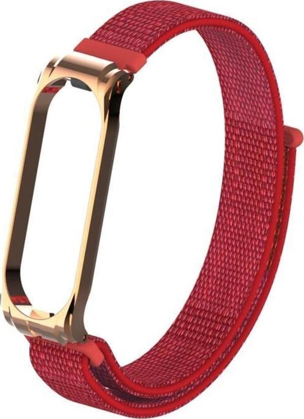 Coverzone Xiaomi Mi Band 4 Ile Uyumlu Saat Kayışı Hasır Örme Metal Çerçeve Kordon Kayış Kırmızı-gold - Image 1