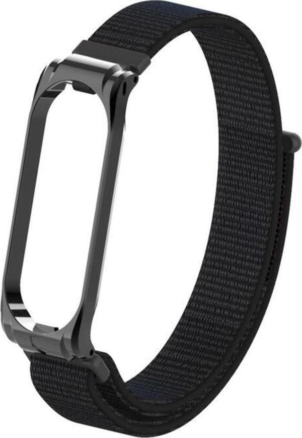 Coverzone Xiaomi Mi Band 4 Ile Uyumlu Saat Kayışı Hasır Örme Metal Çerçeve Kordon Kayış Siyah - Image 1