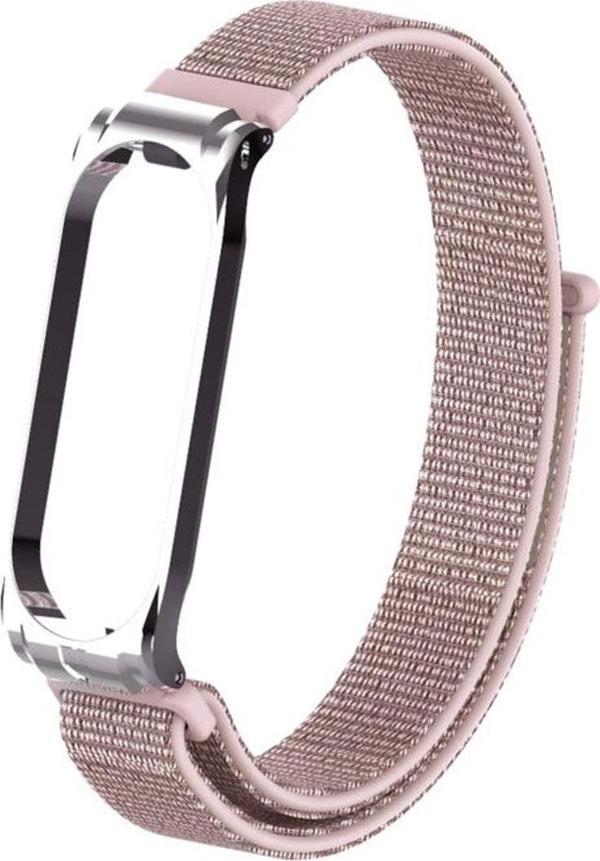Coverzone Xiaomi Mi Band 4 Ile Uyumlu Saat Kayışı Hasır Örme Metal Çerçeve Kordon Kayış Toz Pembe - Image 1