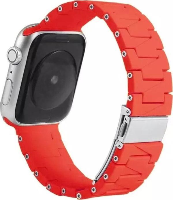 Coverzone Watch 5 Ile Uyumlu Metal Görünümlü Çapraz Silikon Kayış 42-44mm Dalliance Kordon Kırmızı - Image 1