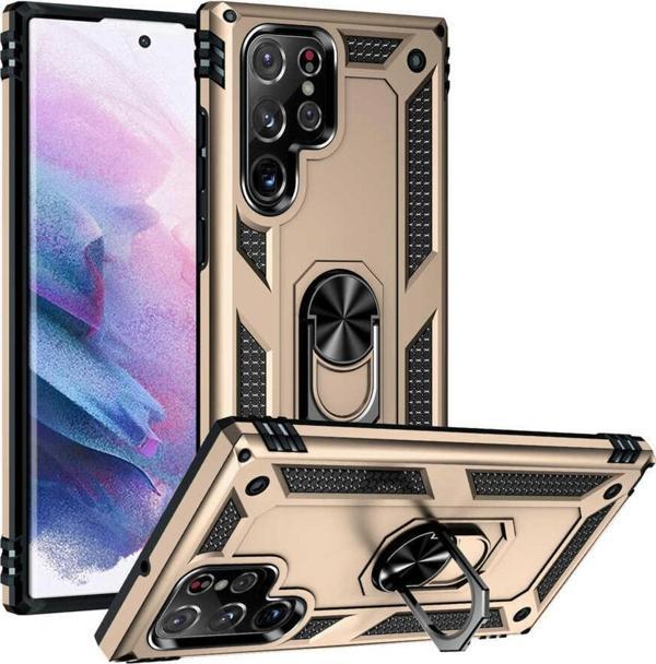 Coverzone Galaxy S22 Ultra Ile Uyumlu Kılıf Shockprof Yüzük Tutuculu Vega Gold - Image 1