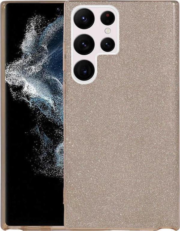 Coverzone Galaxy S22 Ultra Ile Uyumlu Kılıf Simli Parlak Çift Katmanlı Shining Silikon Gold - Image 1