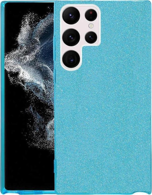 Coverzone Galaxy S22 Ultra Ile Uyumlu Kılıf Simli Parlak Çift Katmanlı Shining Silikon Mavi - Image 1