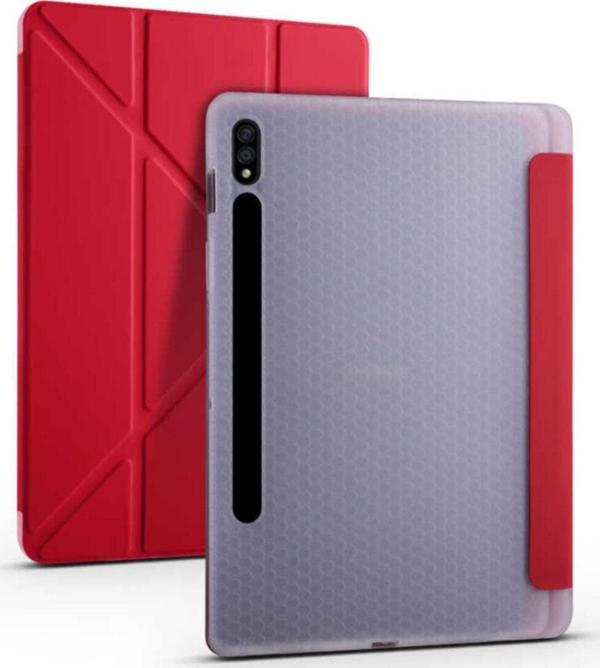 Coverzone Galaxy Tab S7 Plus 12.4 T970 Tofu Folding Kalem Tutacaklı Standlı Kılıf Kırmızı - Image 1