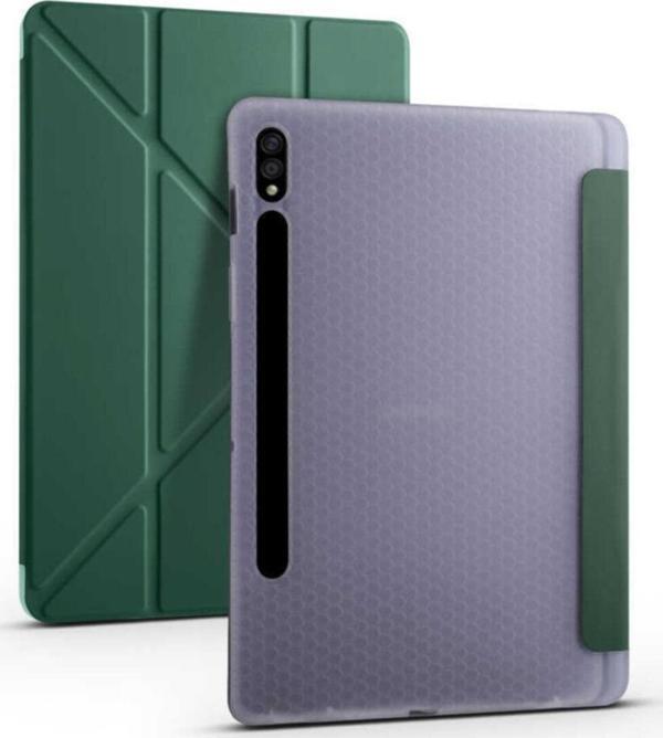Coverzone Galaxy Tab S7 Plus 12.4 T970 Tofu Folding Kalem Tutacaklı Standlı Kılıf Koyu Yeşil - Image 1