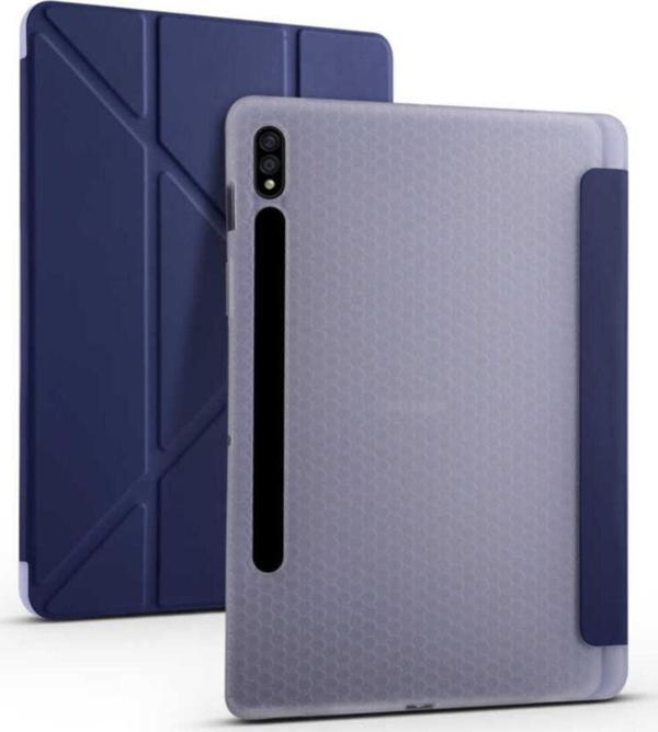 Coverzone Galaxy Tab S7 Plus 12.4 T970 Tofu Folding Kalem Tutacaklı Standlı Kılıf Lacivert - Image 1