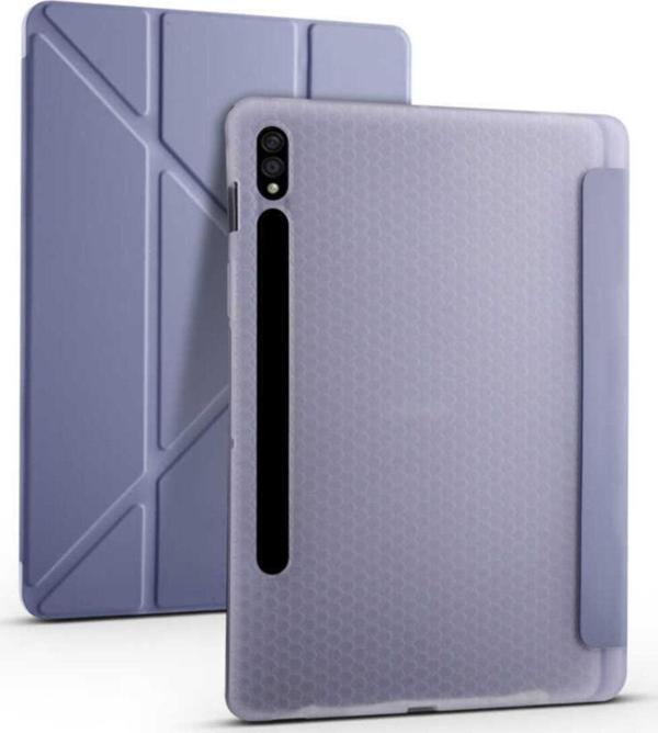 Coverzone Galaxy Tab S7 Plus 12.4 T970 Tofu Folding Kalem Tutacaklı Standlı Kılıf Mor - Image 1