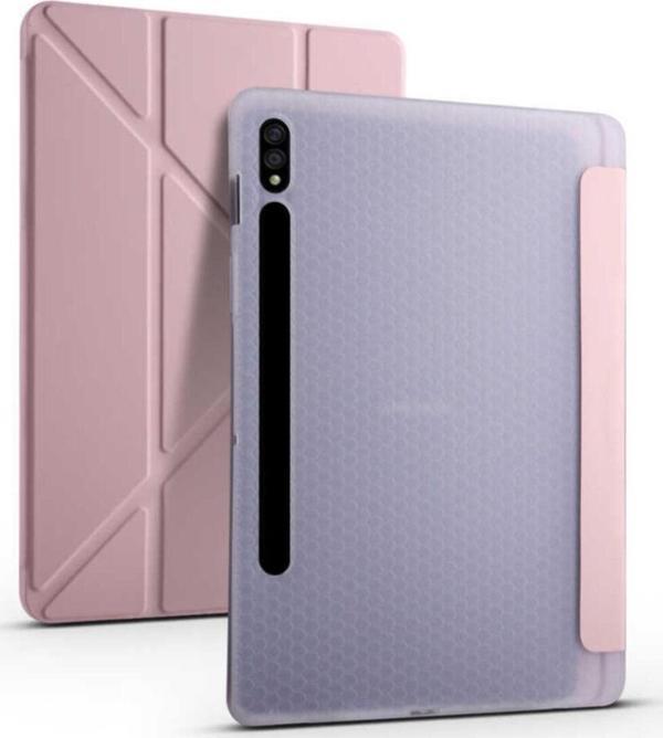Coverzone Galaxy Tab S7 Plus 12.4 T970 Tofu Folding Kalem Tutacaklı Standlı Kılıf Rosegold - Image 1