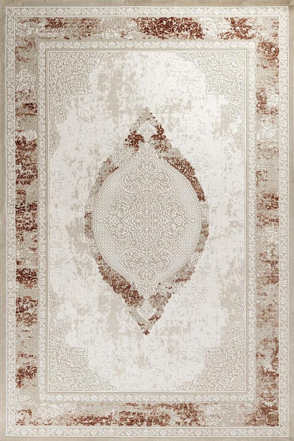 Bej Çerçeveli Etnik Modern Desenli Pamuk Makinada Yıkanabilir Hav Toz Vermez Leke Tutmayan Kaymaz Taban Dijital Makine Baskı Salon Yolluk Mutfak Halı - Image 1