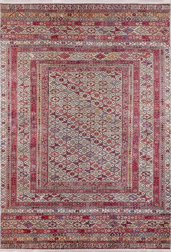 Solikamsk Kırmızı Modern Etnik Desenli Makinada Yıkanabilir Hav Toz Vermez Leke Tutmayan Kaymaz Taban Dijital Makine Baskı Salon Yolluk Mutfak Halı - Image 1