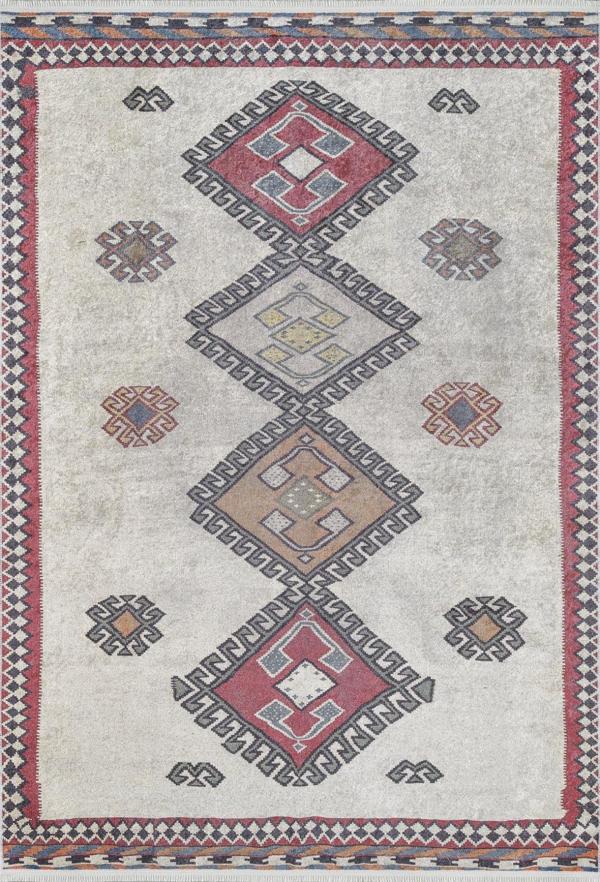 SanLuisPotosi Bej Modern Etnik Desenli Makinada Yıkanabilir Hav Toz Vermez Leke Tutmayan Kaymaz Taban Dijital Makine Baskı Salon Yolluk Mutfak Halı - Image 1