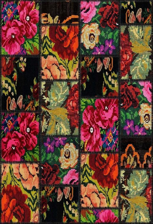 Çongcing Siyah Patchwork Etnik Modern Desenli Pamuk Makinada Yıkanabilir Hav Toz Vermez Leke Tutmayan Kaymaz Taban Dijital Makine Baskı Salon Yolluk Mutfak Halı - Image 1
