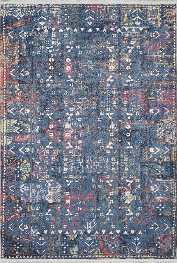 Ahmedabad Mavi Modern Etnik Desenli Pamuk Makinada Yıkanabilir Hav Toz Vermez Leke Tutmayan Kaymaz Taban Dijital Makine Baskı Salon Yolluk Mutfak Halı - Image 1