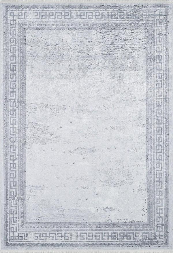 Ajmer Gri Çerçeveli Etnik Modern Desenli Pamuk Makinada Yıkanabilir Hav Toz Vermez Leke Tutmayan Kaymaz Taban Dijital Makine Baskı Salon Yolluk Mutfak Halı - Image 1