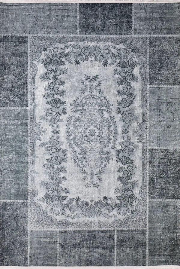 Xinning Gri Patchwork Etnik Modern Desenli Pamuk Makinada Yıkanabilir Hav Toz Vermez Leke Tutmayan Kaymaz Taban Dijital Makine Baskı Salon Yolluk Mutfak Halı - Image 1