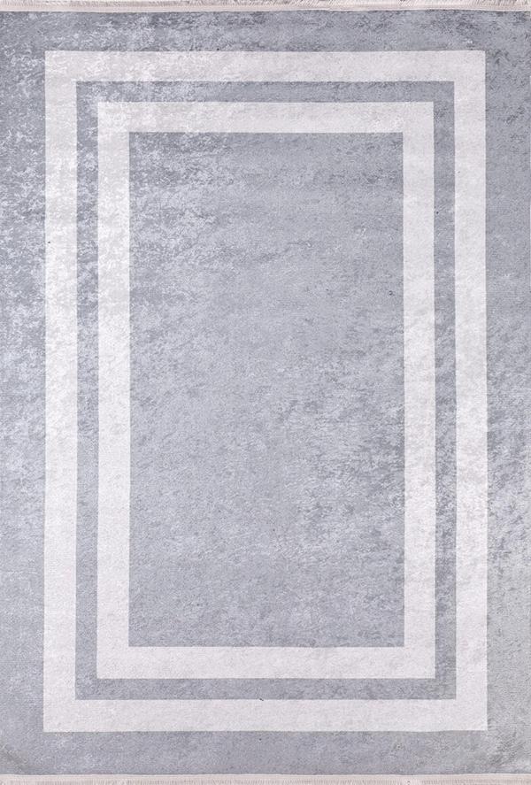 Novomoskovsk Gri Çerçeveli Etnik Modern Desenli Makinada Yıkanabilir Hav Toz Vermez Leke Tutmayan Kaymaz Taban Dijital Makine Baskı Salon Yolluk Mutfak Halı - Image 1