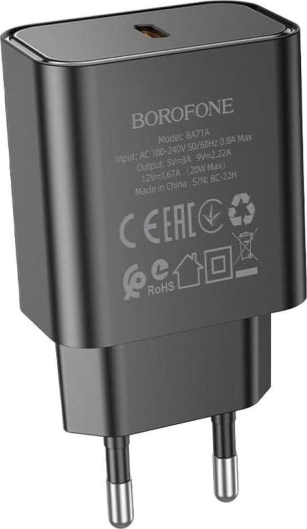 Borofone USB-C Duvar Tipi Şarj Cihazı PD20W Şarj Kafa USB 20W Çıkış 79 x 41 x 26mm BA71A - Image 1