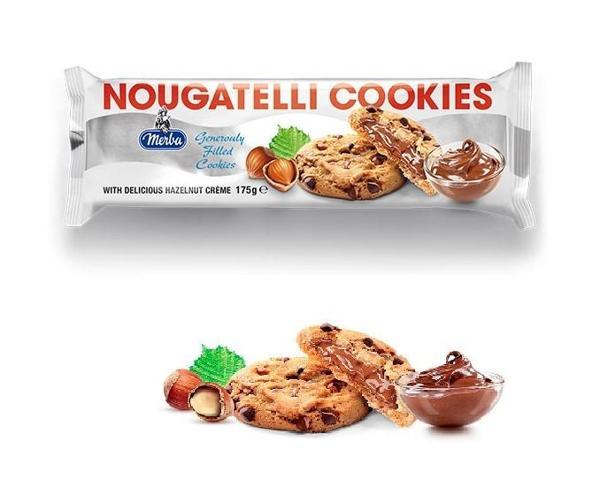 Merba Nougatelli Cookies Bitter Çikolatalı Kakaolu Fındık Kremalı Dolgulu Kurabiye 175 Gr. (1 Paket) - Image 1